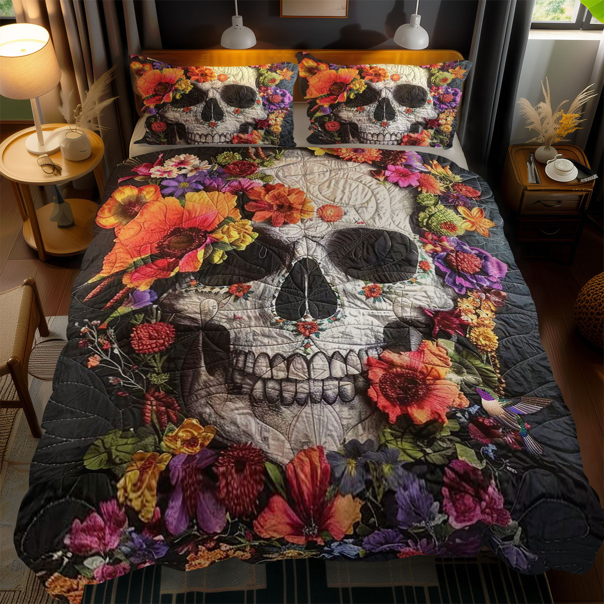 Skull And Blooms WN2110112CL Duvet Cover Set