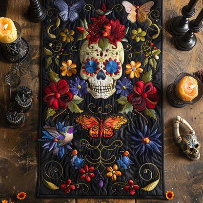 Floral Skull WN3010095CL Quilted Table Runner