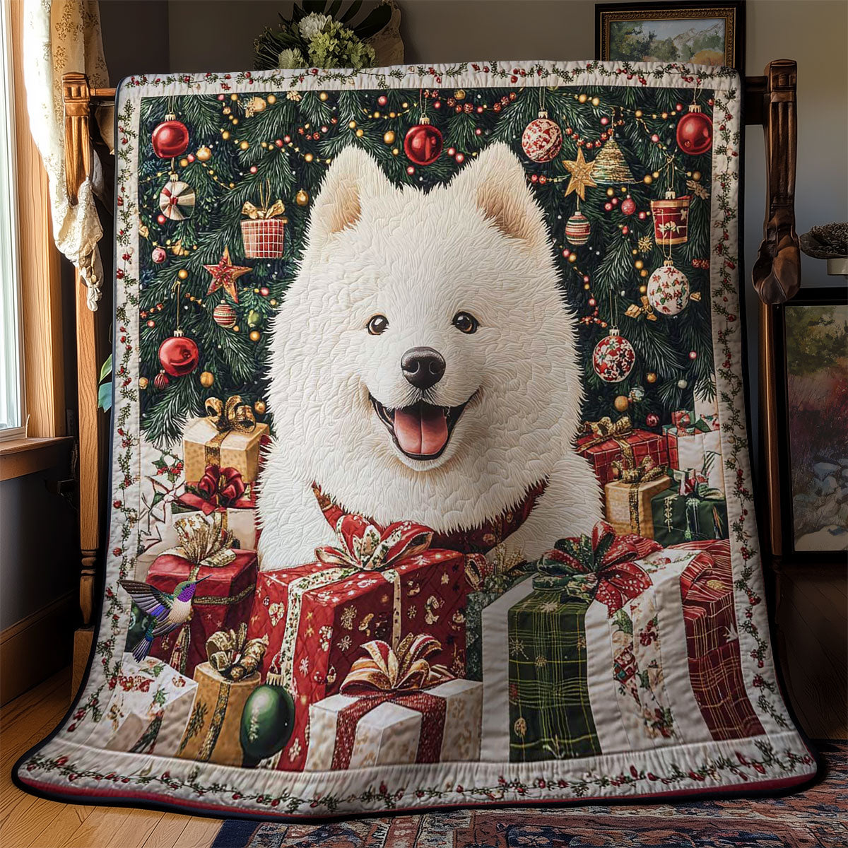 Festive Samoyed Wishes WN0111036CL Quilt