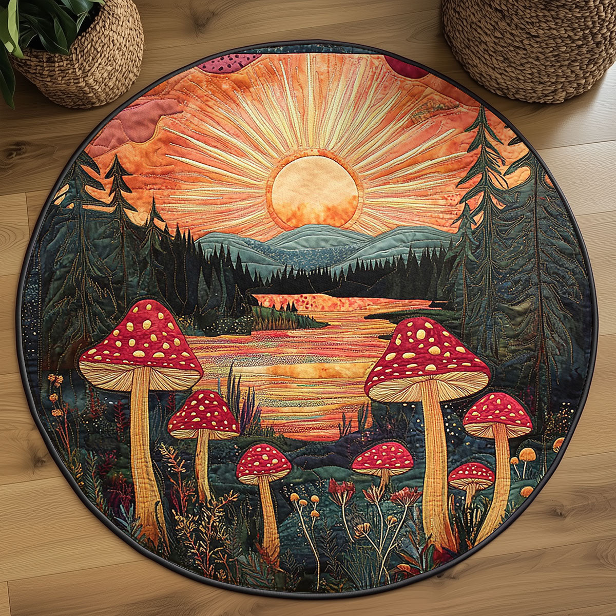 Mushroom Sunset WJ2003078CL Quilted Round Mat