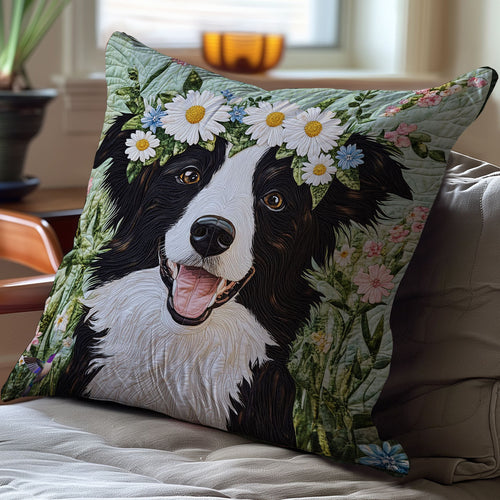 Flower Wreath Border Collie WY2212080CL Quilt Pillow Case