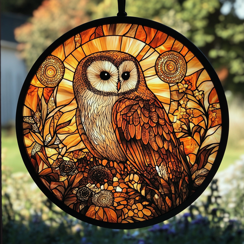 Owl WU0611080CL Stained Glass Suncatcher