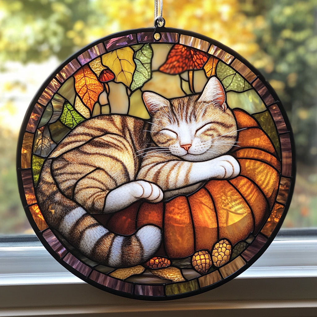 Sleeping Cat WU1110002CL Stained Glass Suncatcher