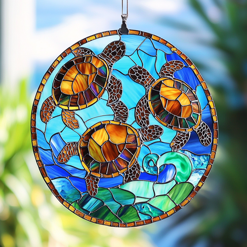 Ocean Turtle WN0611089CL Stained Glass Suncatcher