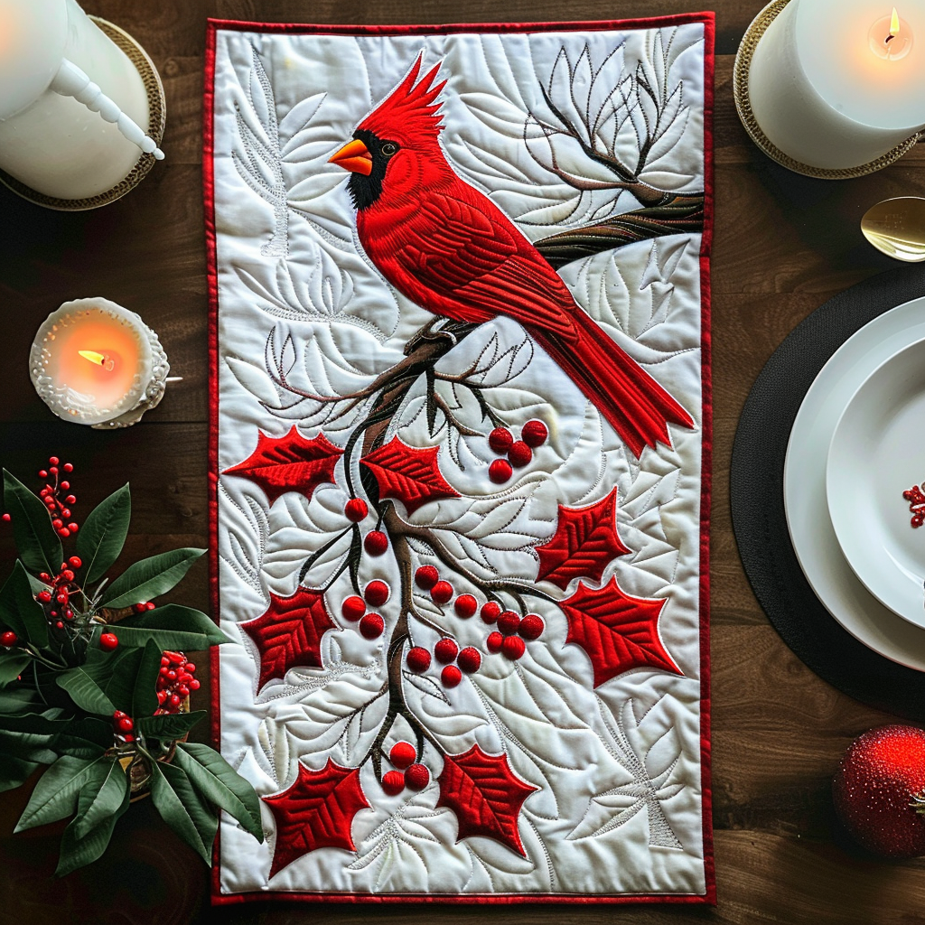 Cardinal Under Snow XR1909008CL Quilted Table Runner