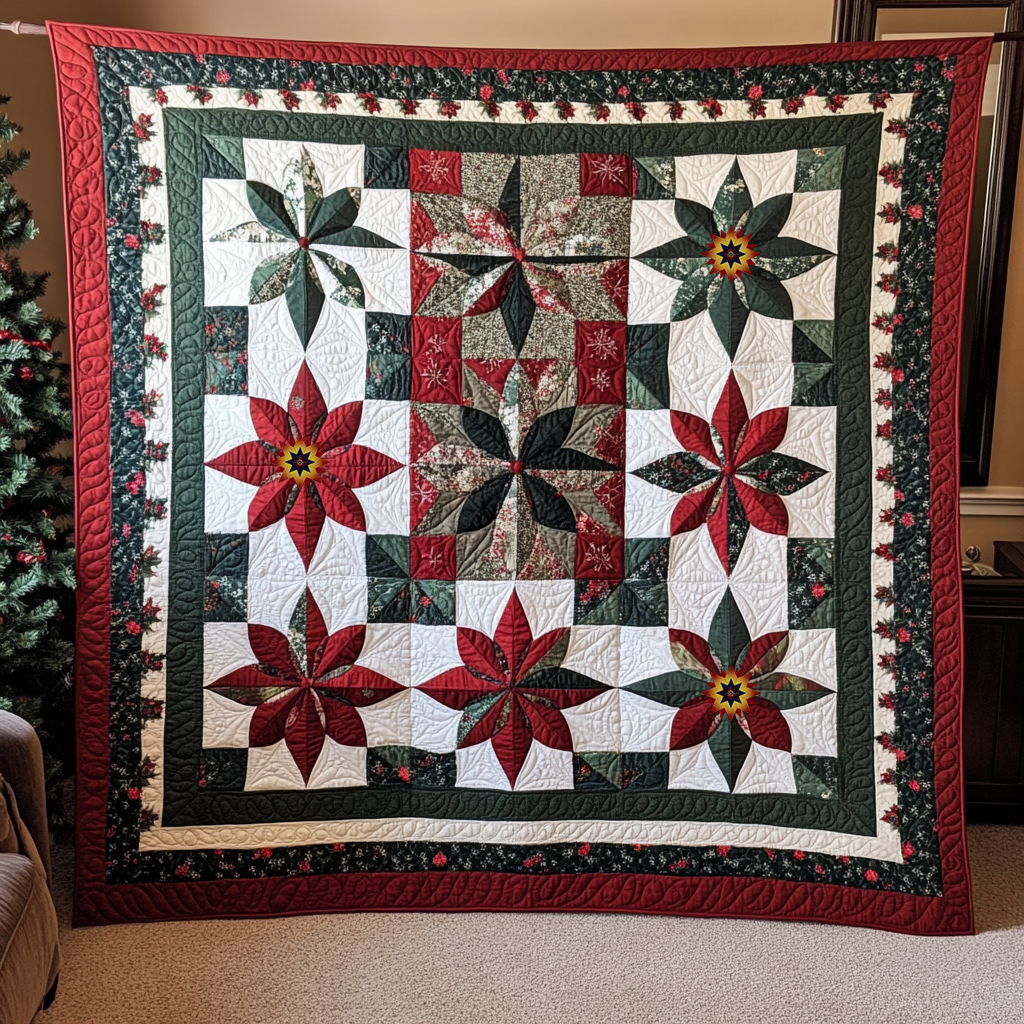 Christmas Red Poinsetti Pattern XR0111009CL Quilt