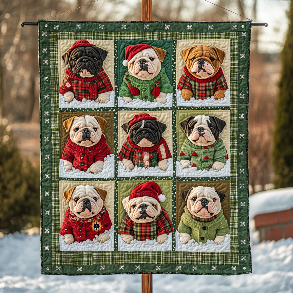 Bulldog Love Christmas YR1510012CL Quilt