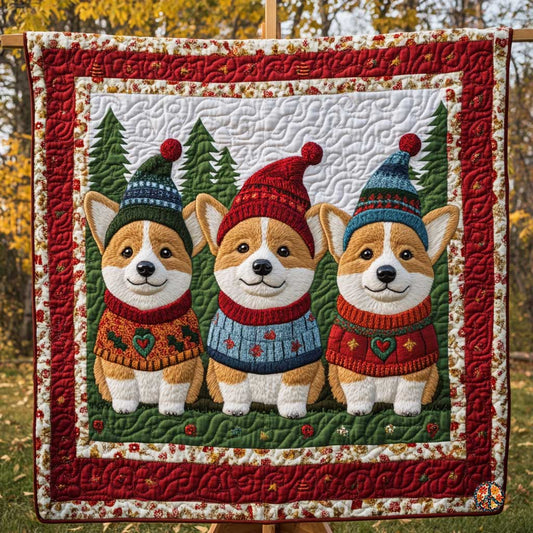 Cute Corgi Winter Fashion WP0111008CL Quilt