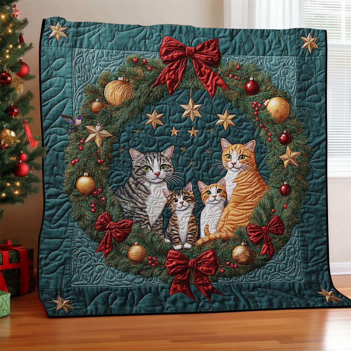 Christmas Wreath Cat WY1911078CL Quilt