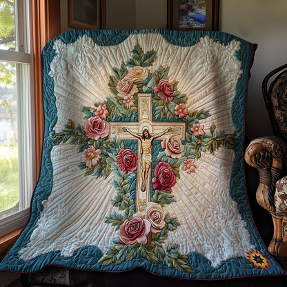 Teal Flower Cross WY1912059CL Quilt