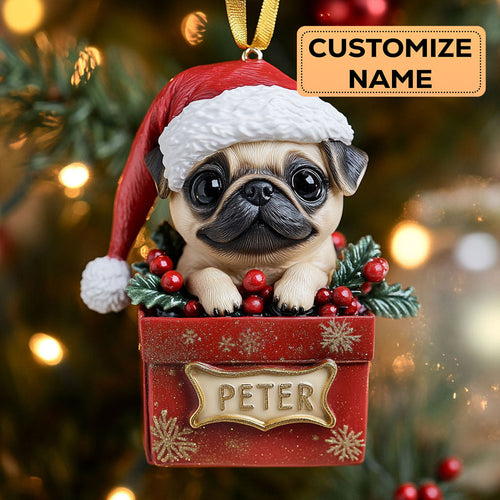 Pug Gift Box CW2411041CL Personalized Christmas Ornament