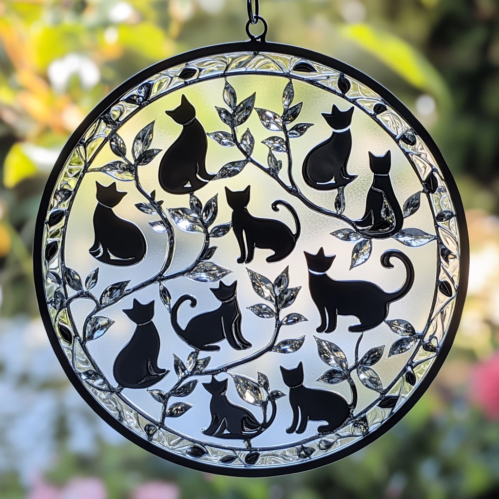 Black Cat WU2310056CL Stained Glass Suncatcher