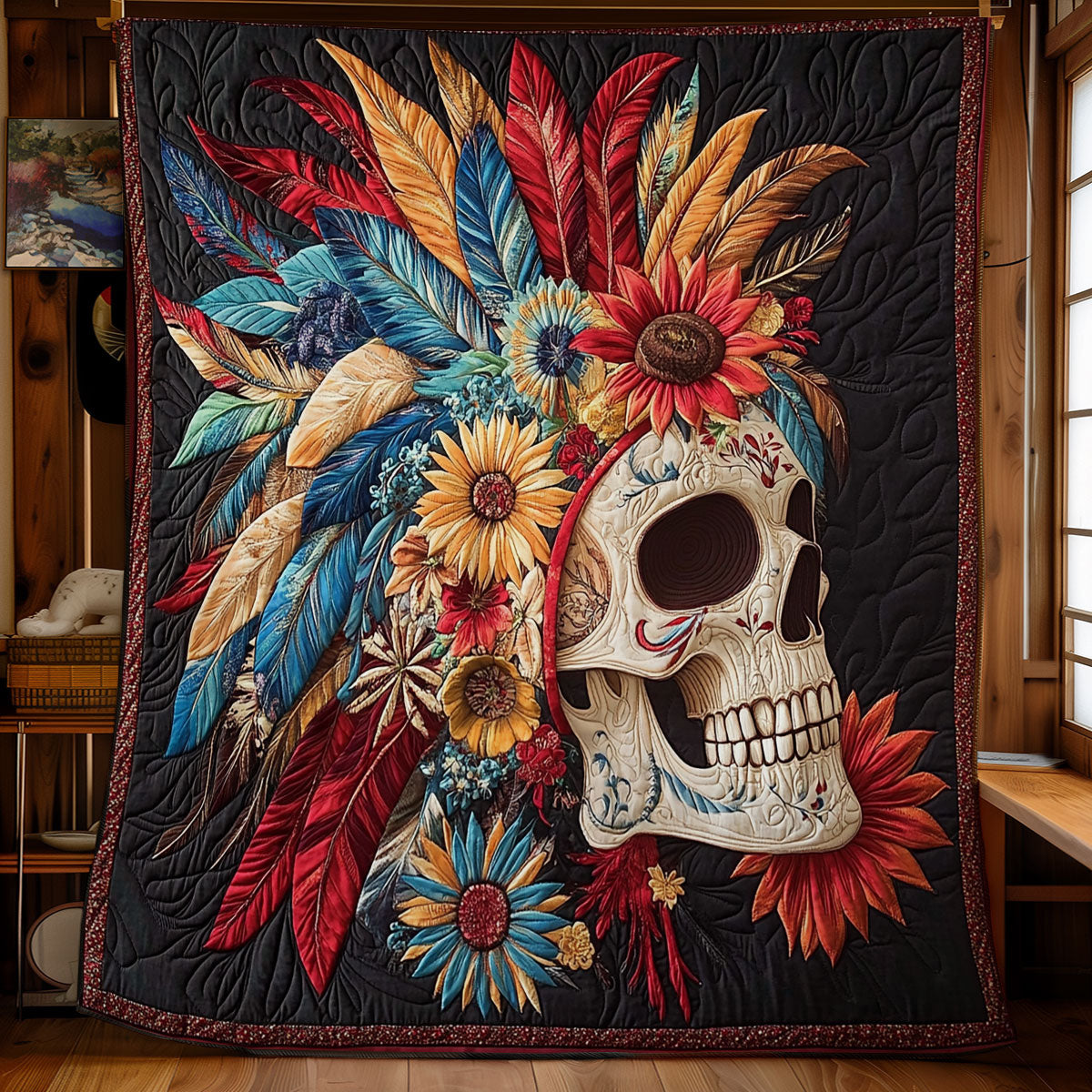 Feather Headdress Skull WY0301041CL Quilt