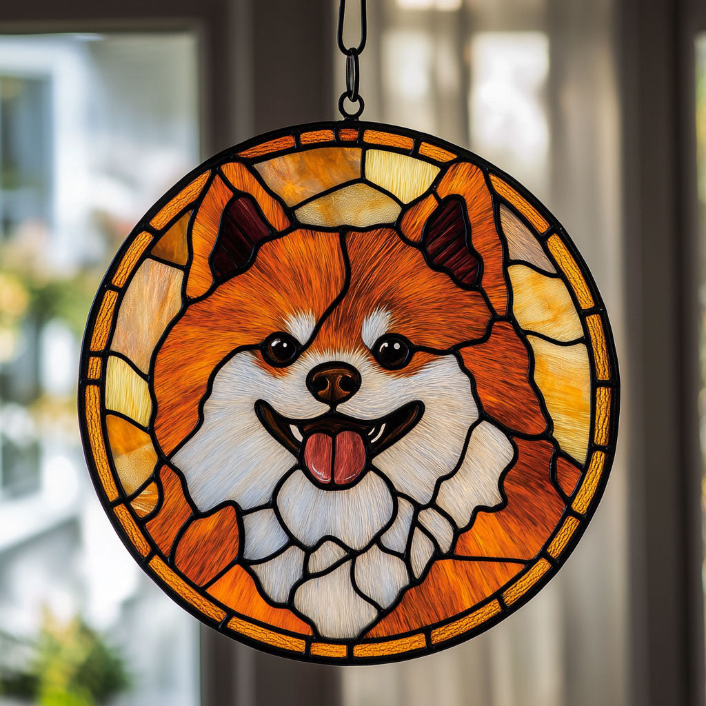 Cute Pomeranian WJ2510040CL Stained Glass Suncatcher