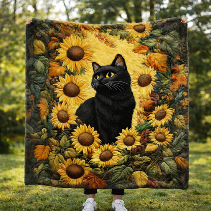 Sunflower Black Cat QA2401007CL Faux Fur Throw Blanket