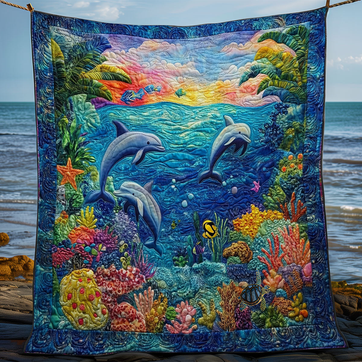 Dolphin Family WY1411002CL Quilt