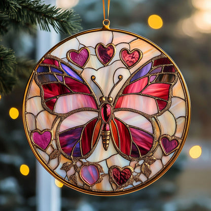 Glorious Pink Heart Butterfly WY2202152CL Suncatcher