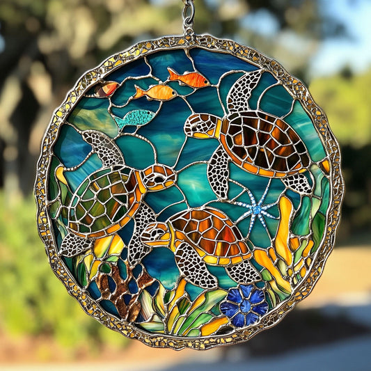 Turtle Family In Ocean WY2202230CL Suncatcher