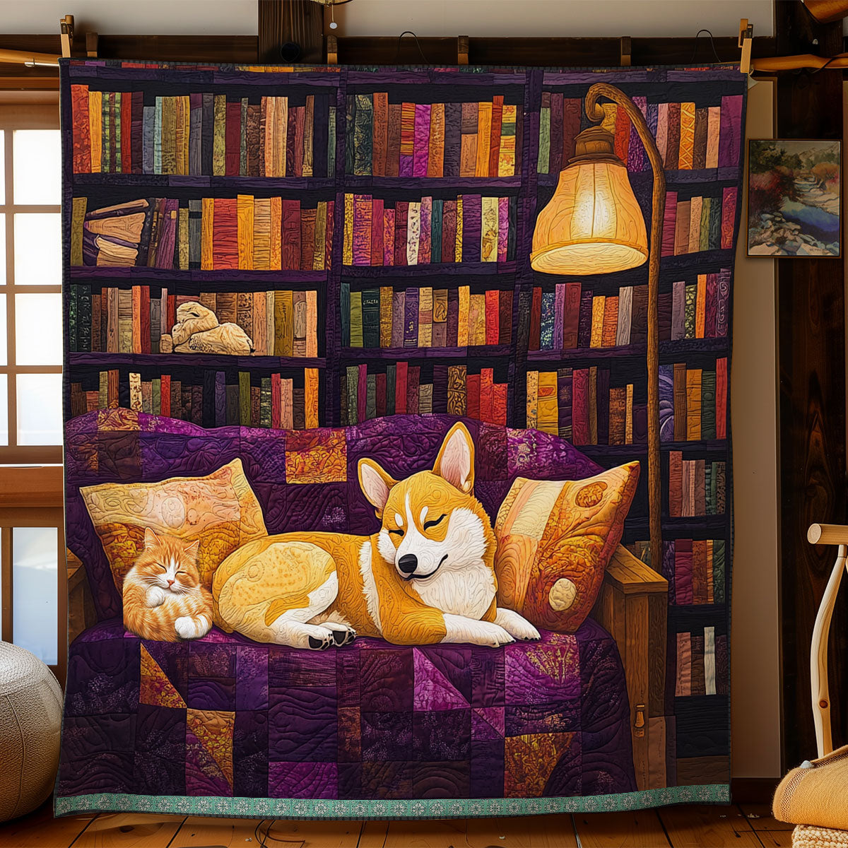 Corgi's Reading Room Rest WN0310031CL Quilt