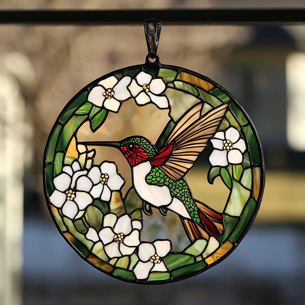 Hummingbird WJ3009046CL Stained Glass Suncatcher