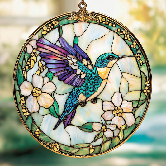 Hummingbird Bliss WN0611124CL Stained Glass Suncatcher