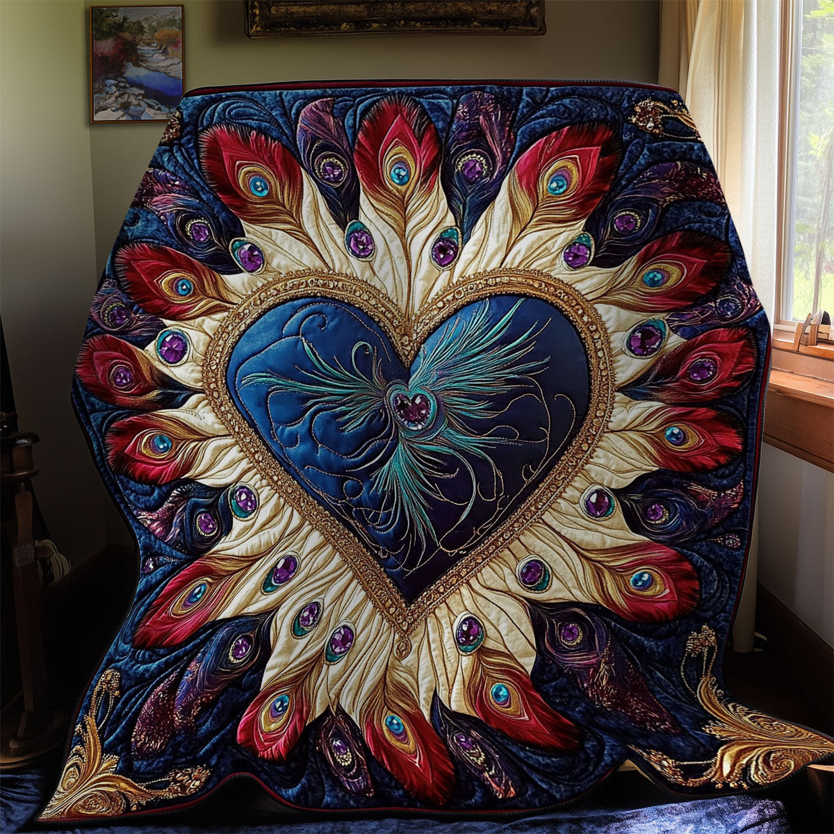 Peacock Feather Heart WY0912015CL Quilt