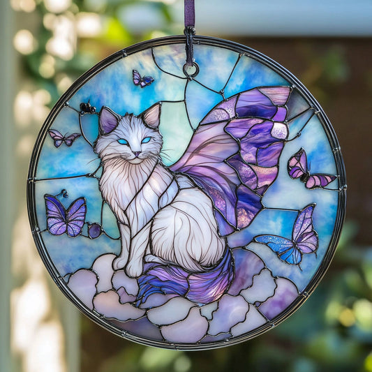 Butterfly Cat WU1810043CL Stained Glass Suncatcher