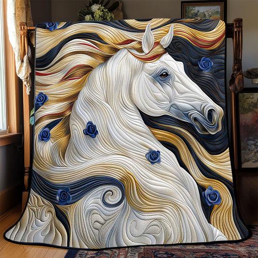 Blue Roses Gold Horse WP2108007CL Quilt