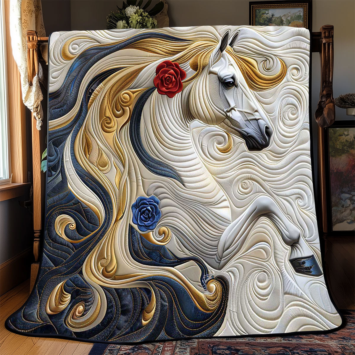 Blue Roses Princess Horse WP2108008CL Quilt