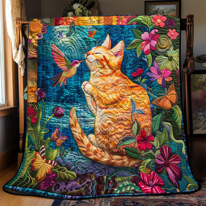 Cat Playing With Hummingbird WP2108011CL Quilt