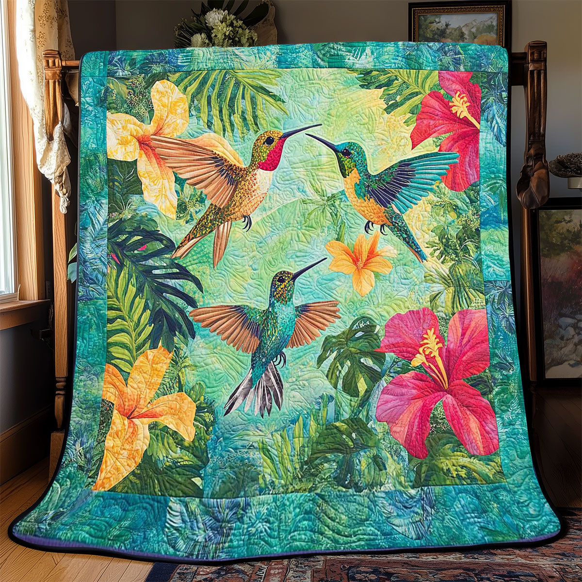 Tropical Colorful Hummingbird WP2008061CL Quilt