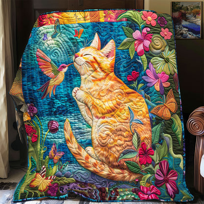 Cat Playing With Hummingbird WP2108011CL Quilt