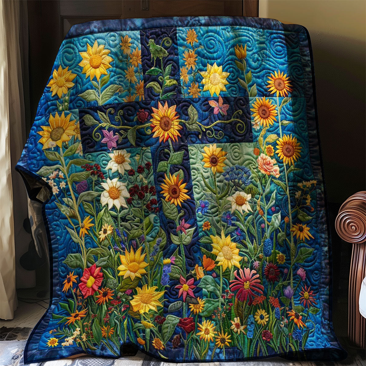 Christian Cross Sunflower WP3007034CL Quilt