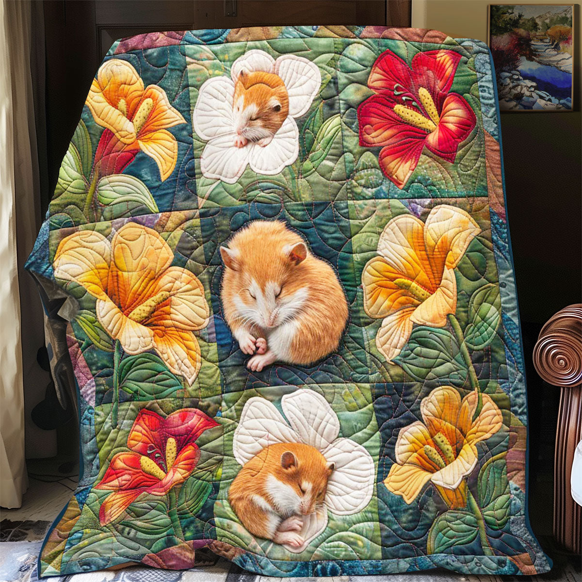 Hamster Sleep In Flowers WP2008029CL Quilt