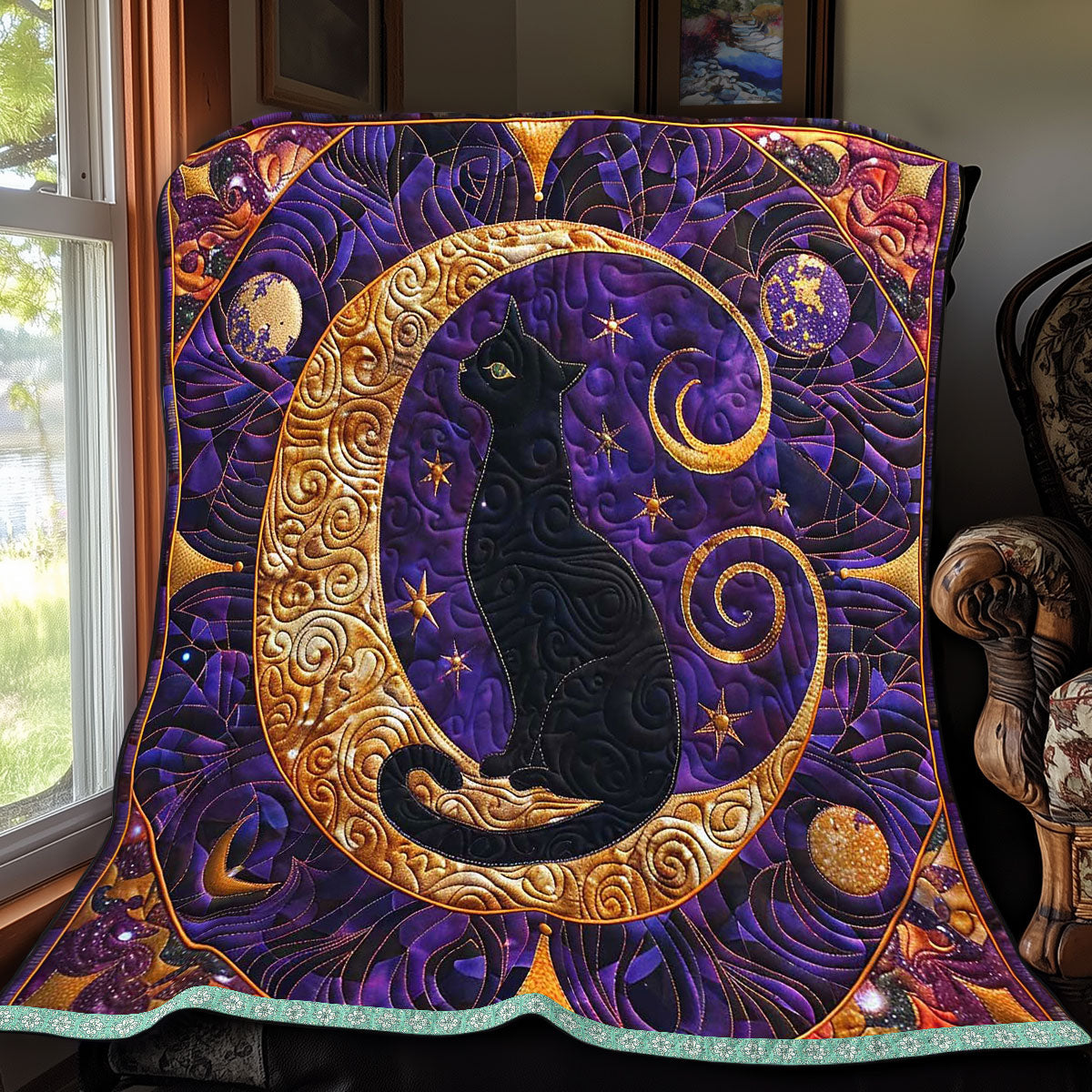 Mysterious Silhouette Cat WP0509031CL Quilt