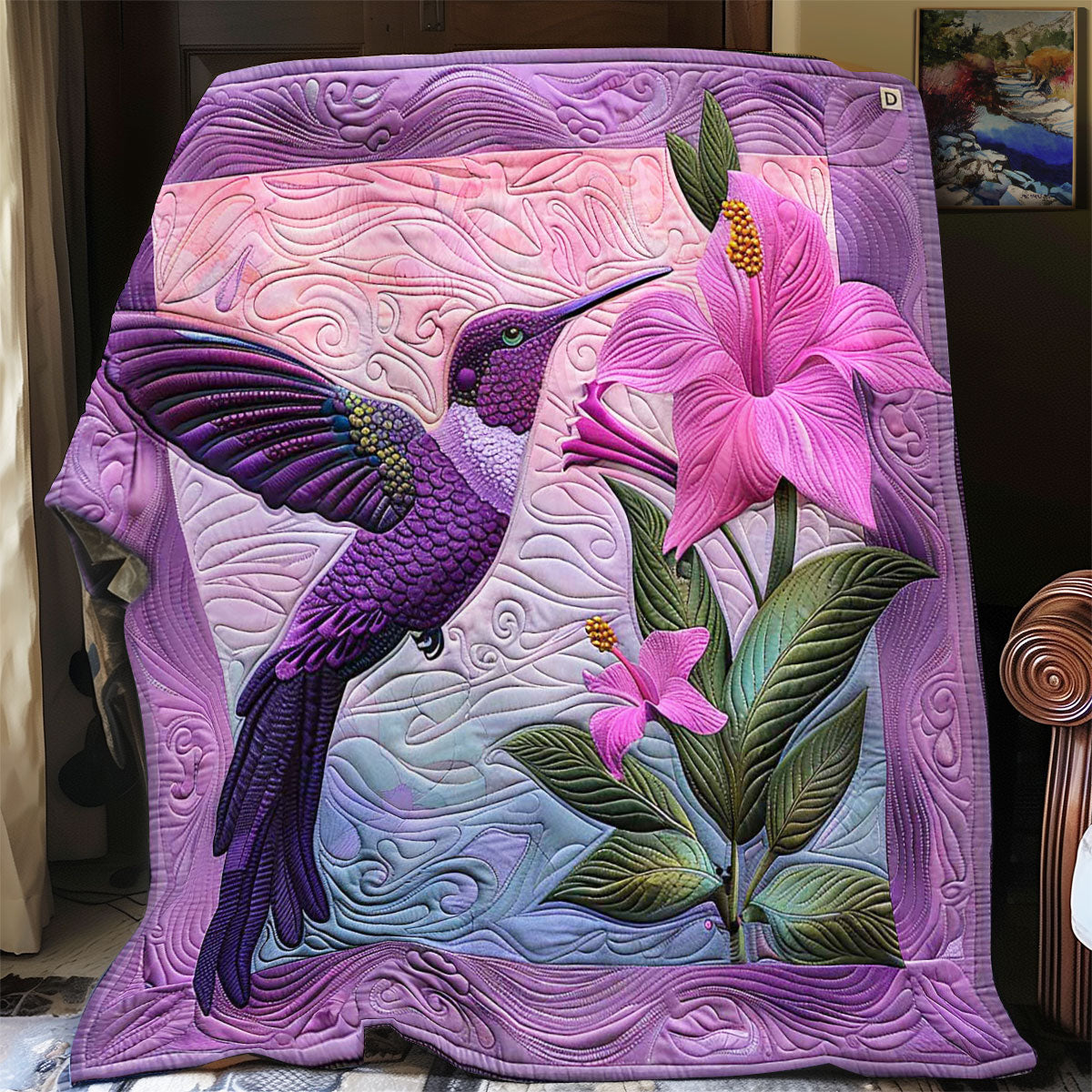 Purple Lily Hummingbird WP2008047CL Quilt