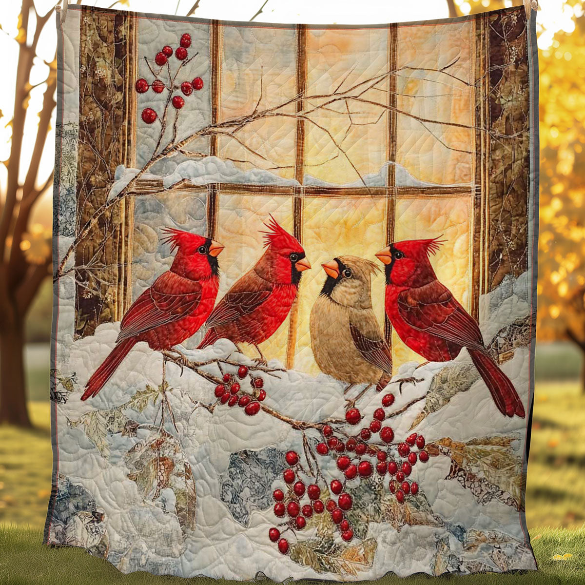 Red Cardinals Berry Snowfall WP0108036CL Quilt