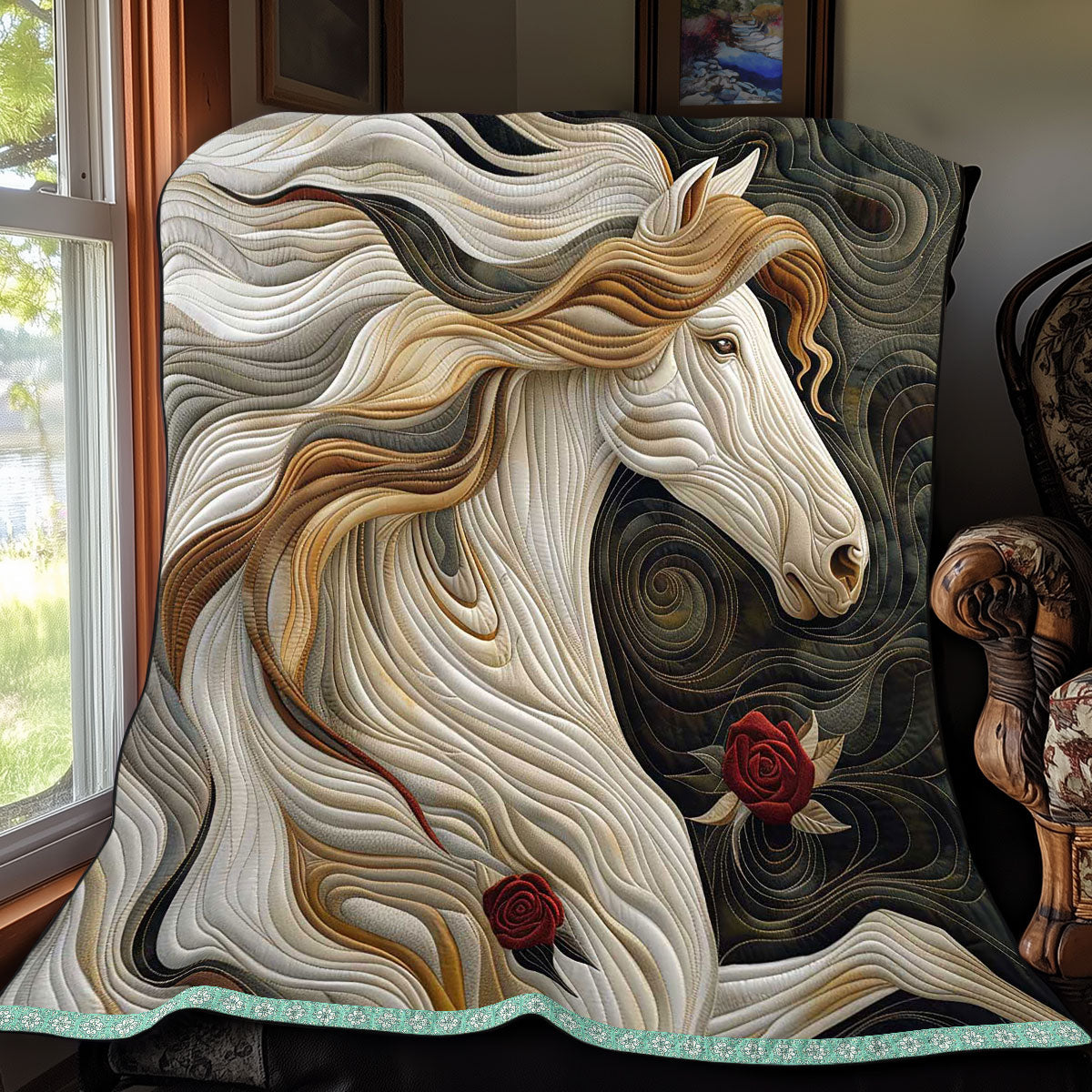 Red Roses Horse WP2208023CL Quilt