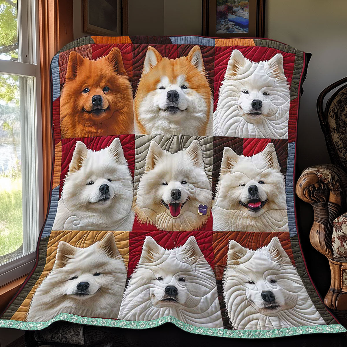 Sleepy Samoyed Portrait WP3008023CL Quilt