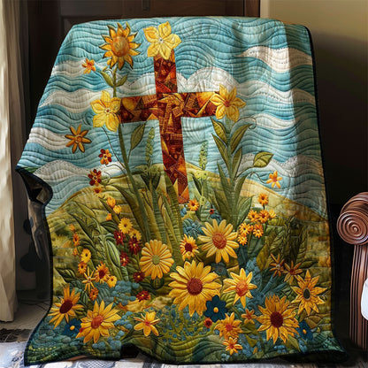 Sunflower Field Christian Cross WP3007036CL Quilt