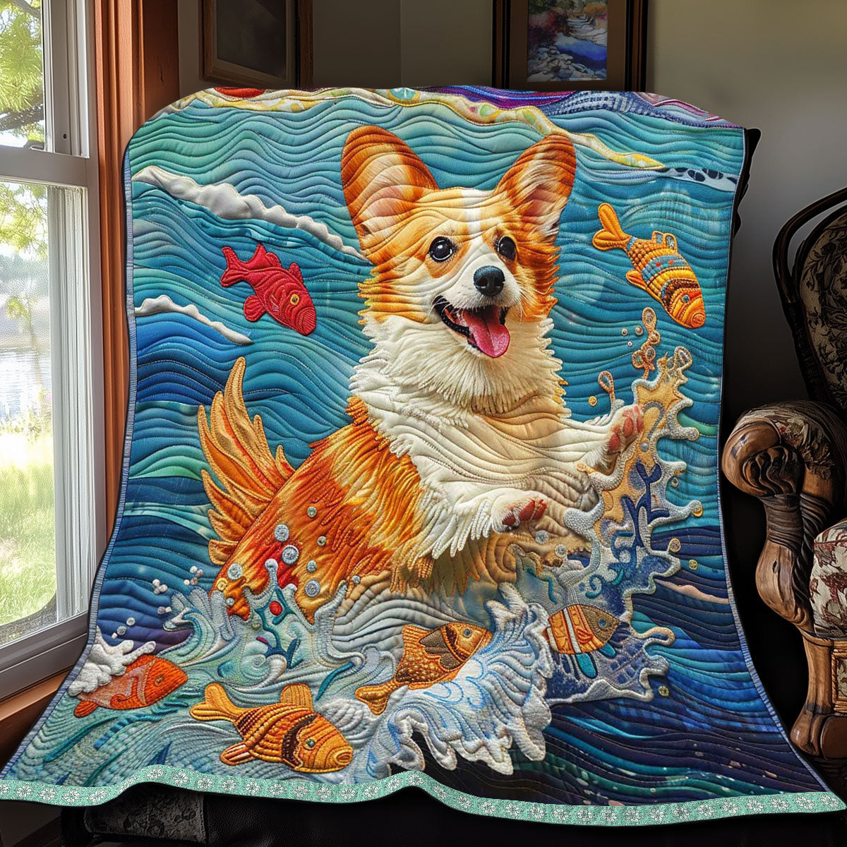 Surfing Corgi WP2208029CL Quilt