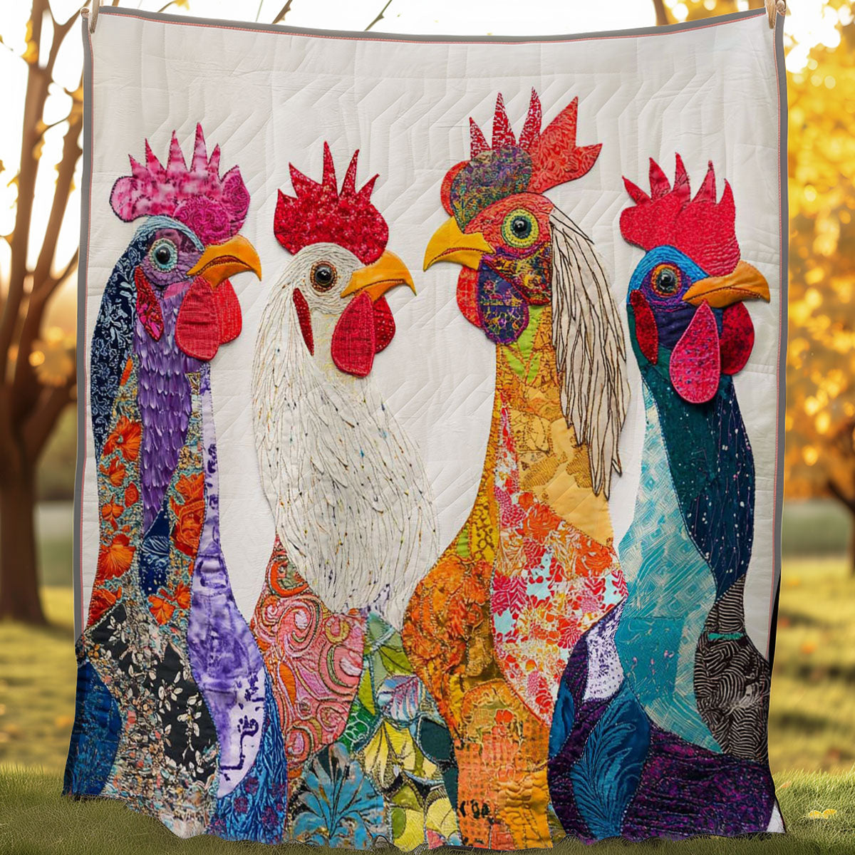 Whimsical Rooster Chicken WP0108041CL Quilt