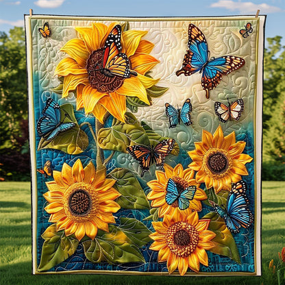 Butterfly Playing  Sunflowers WP2008005CL Quilt