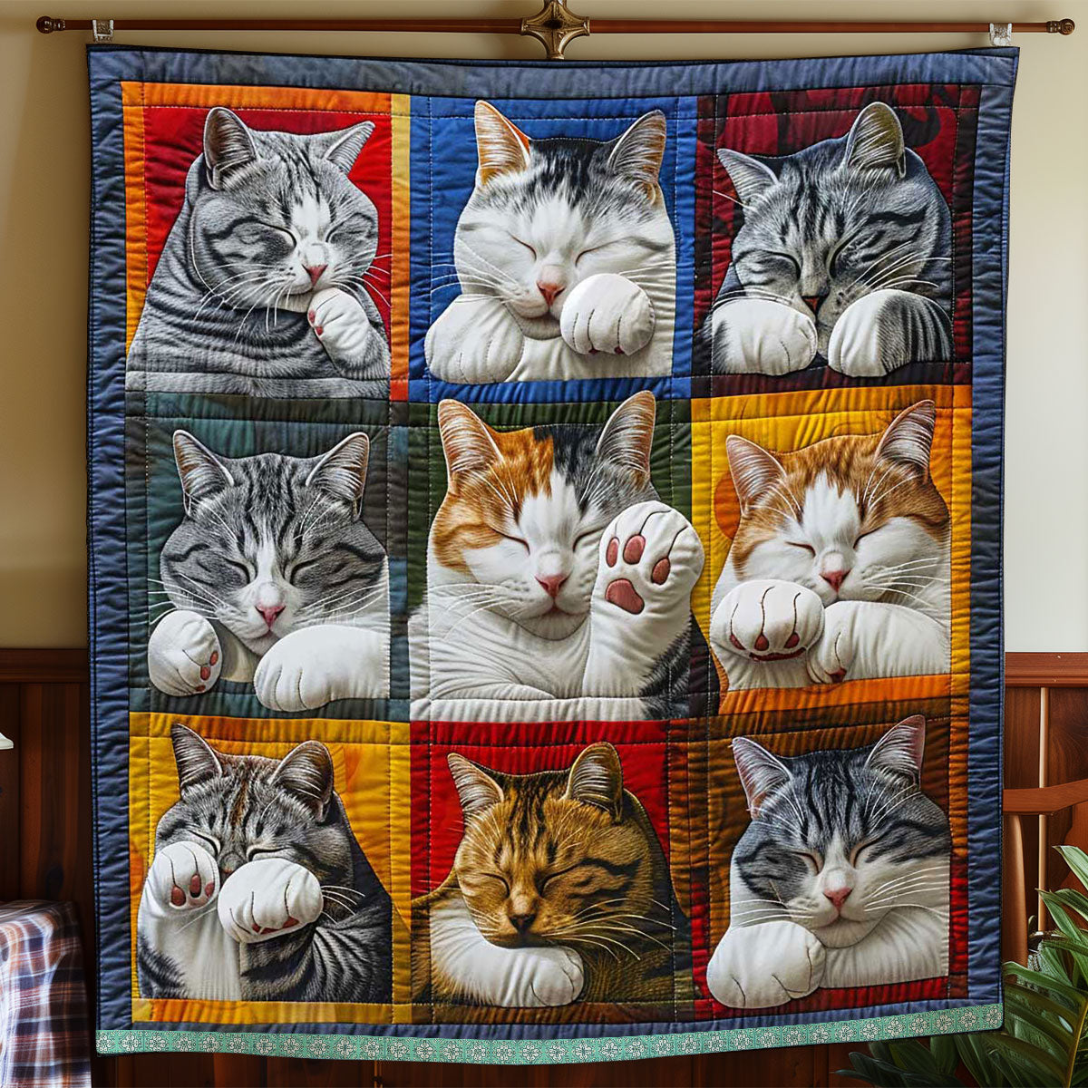Cat Cover Face With Paw WP0409003CL Quilt