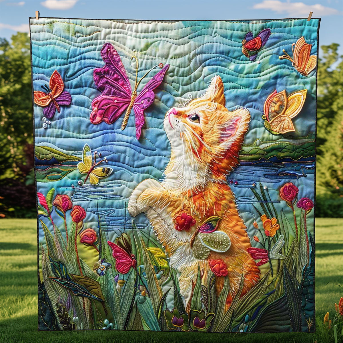 Cat Playing In Garden WP2108010CL Quilt