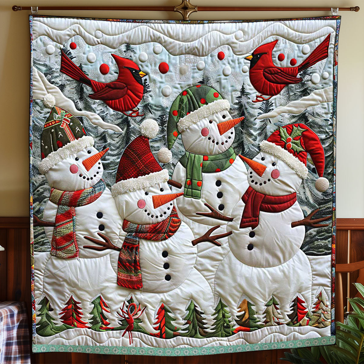 Cheerful Snowman Cardinal WP0409013CL Quilt