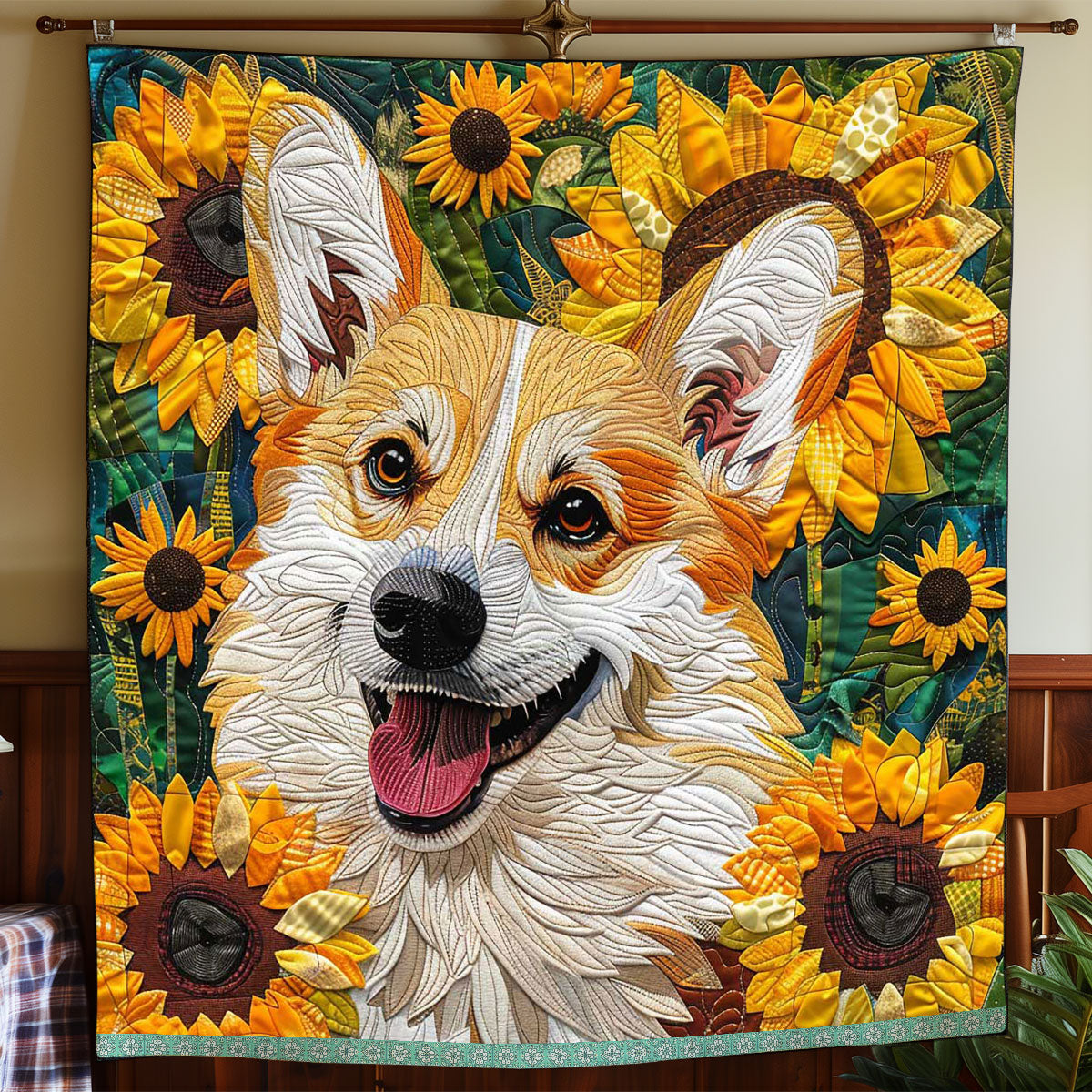 Corgi Smiling Sunflower WP2208002CL Quilt
