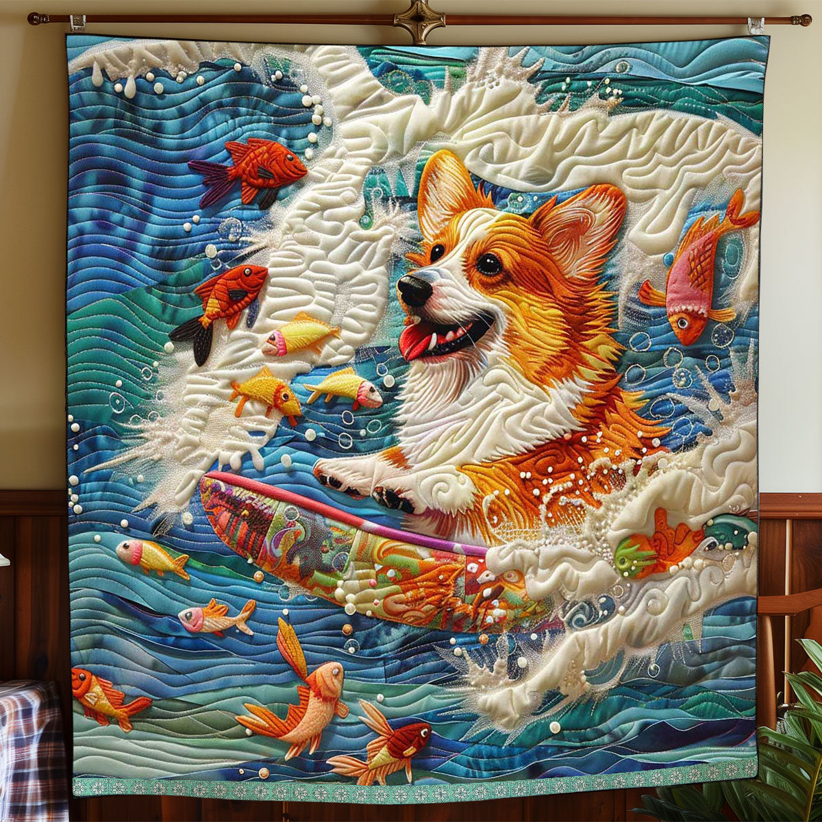 Corgi Surfing WP2208003CL Quilt