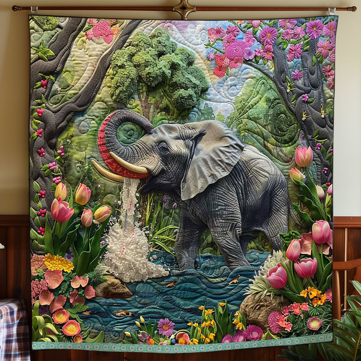 Drinking Water Elephant WP0909062CL Quilt
