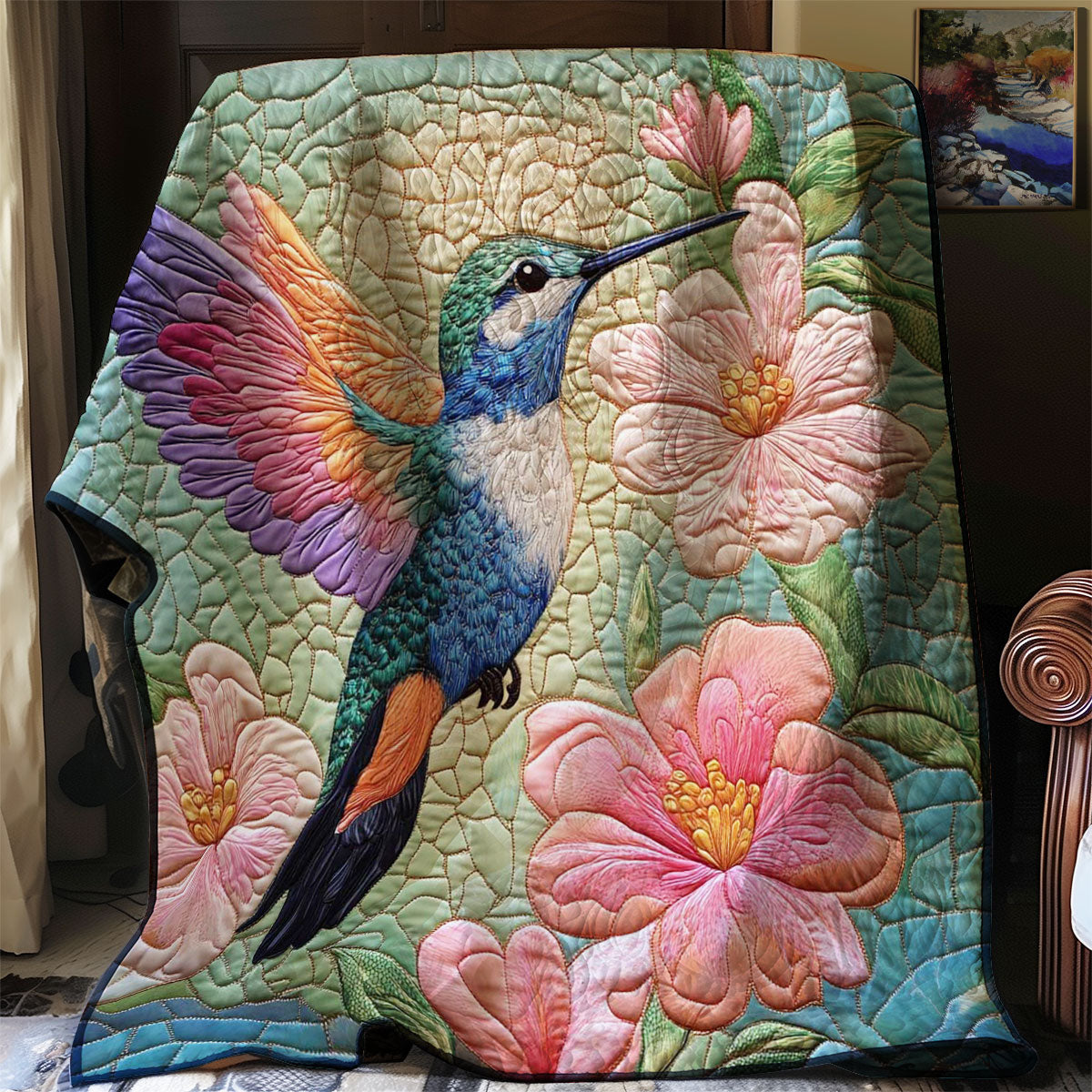 Feeding Hummingbird Flower WP0508023CL Quilt